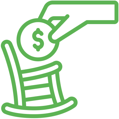 Money given to a rocking chair icon