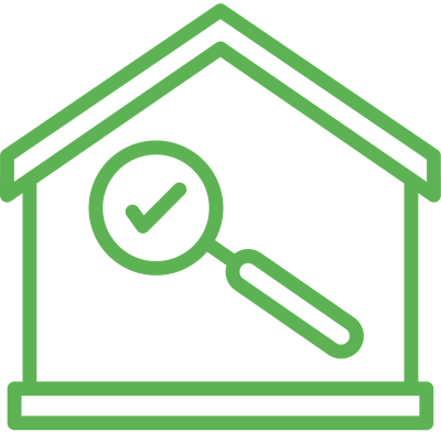 House with a search and check mark Icon